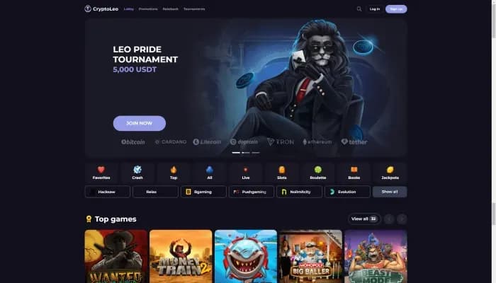 CryptoLeo Casino website screenshot