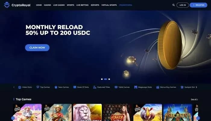 CryptoRoyal Casino website screenshot