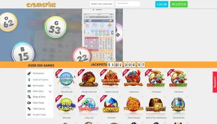CyberSpins Casino website screenshot
