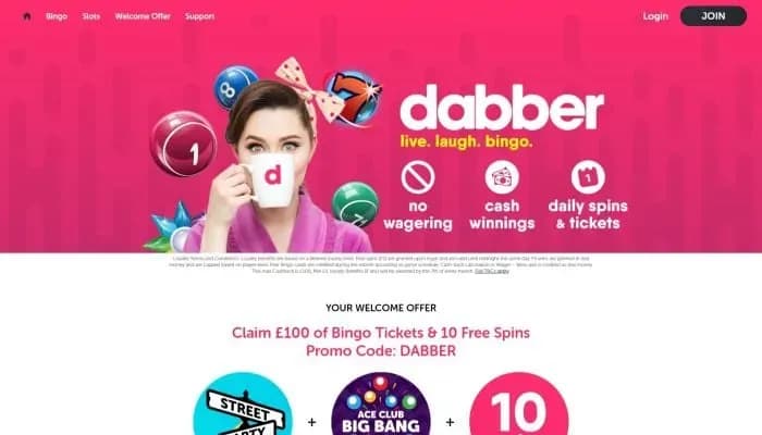 Dabber Bingo Casino website screenshot