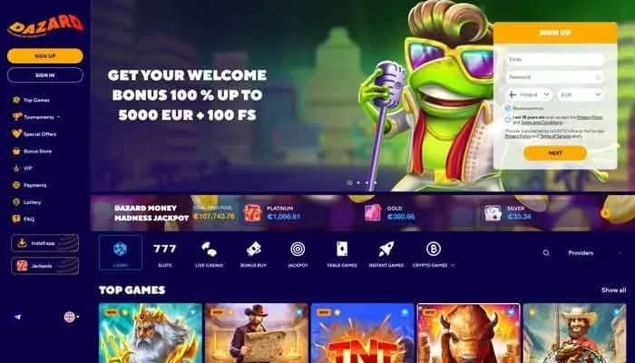 Dazard Casino website screenshot