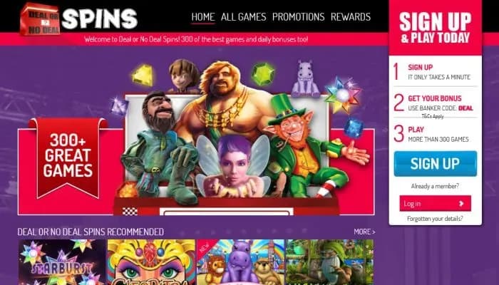 Deal or No Deal Spins Casino website screenshot