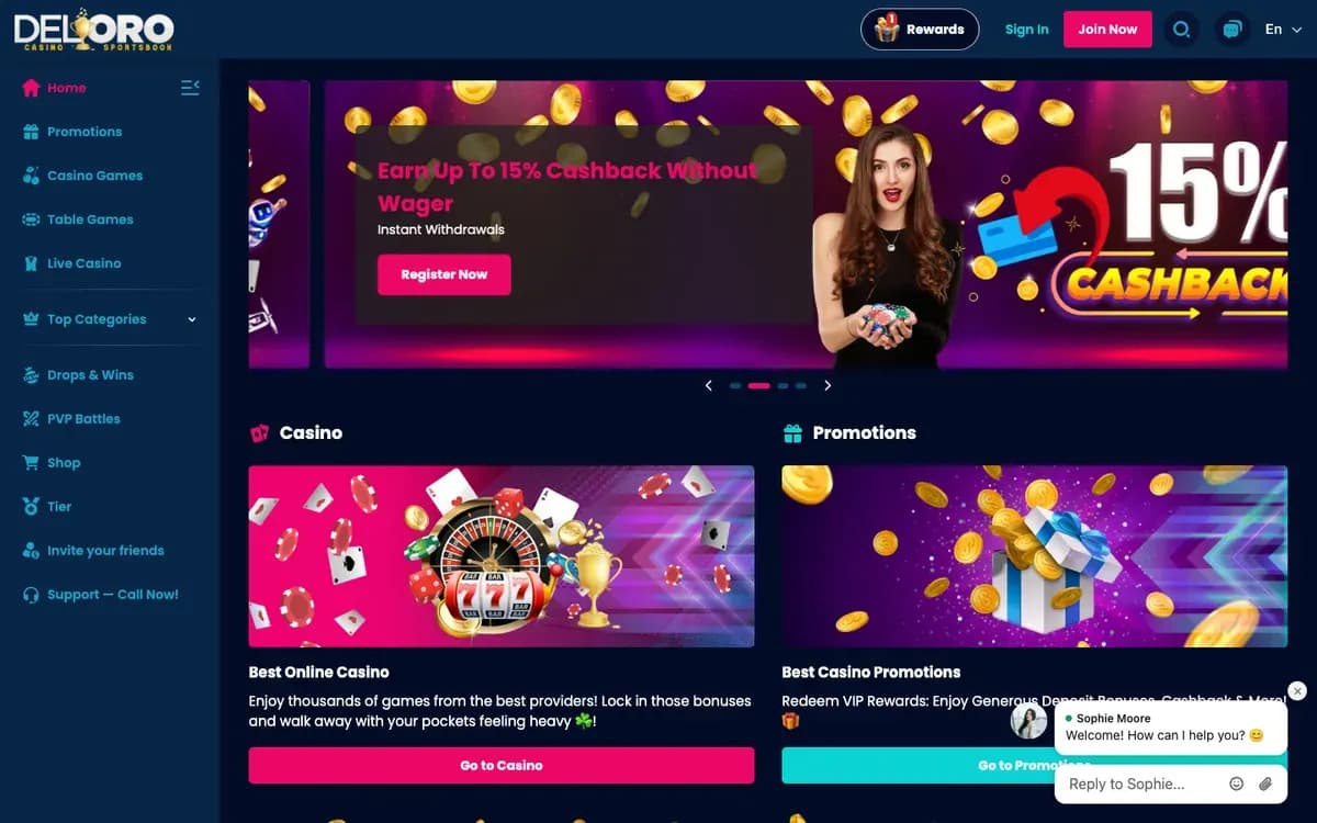 Del Oro Casino website screenshot