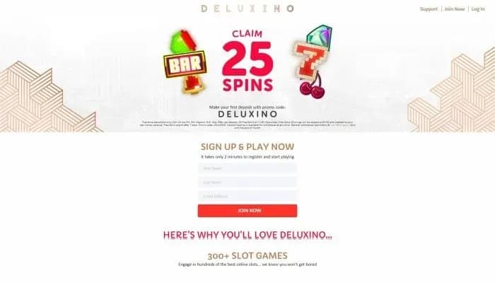 Deluxino Casino website screenshot