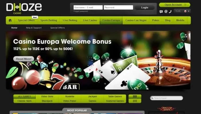 Dhoze Casino website screenshot
