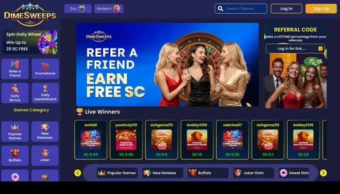 DimeSweeps Casino website screenshot