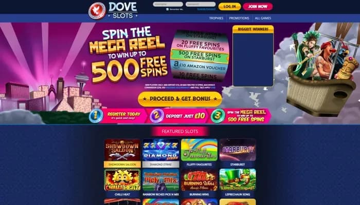 Dove Slots Casino website screenshot