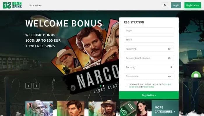 Dozenspins Casino website screenshot