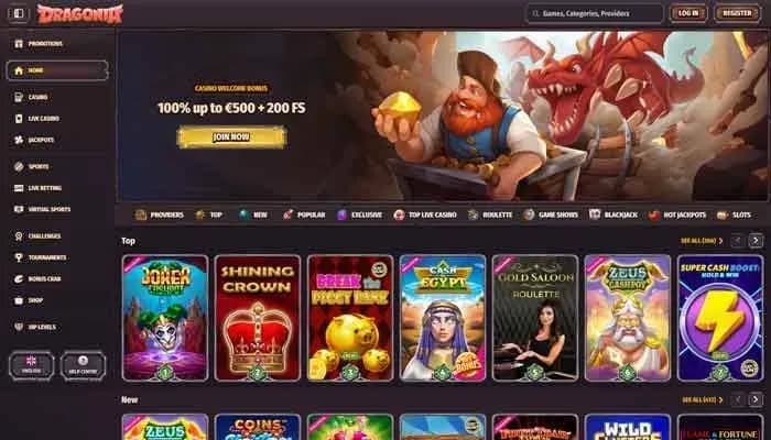 Dragonia Casino website screenshot