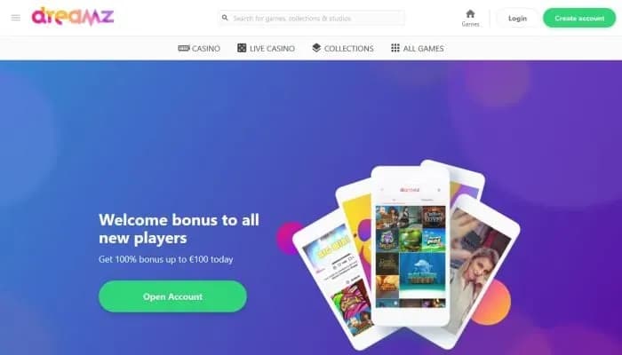 Dreamz Casino website screenshot