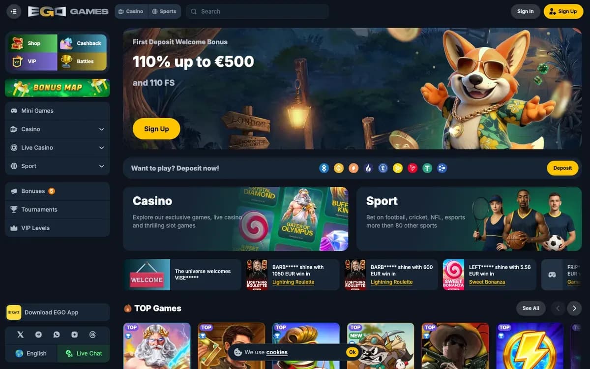 EgoGames Casino website screenshot