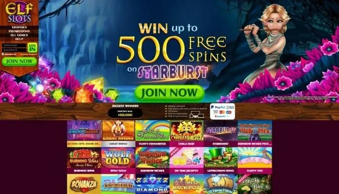 Elf Slots Casino website screenshot