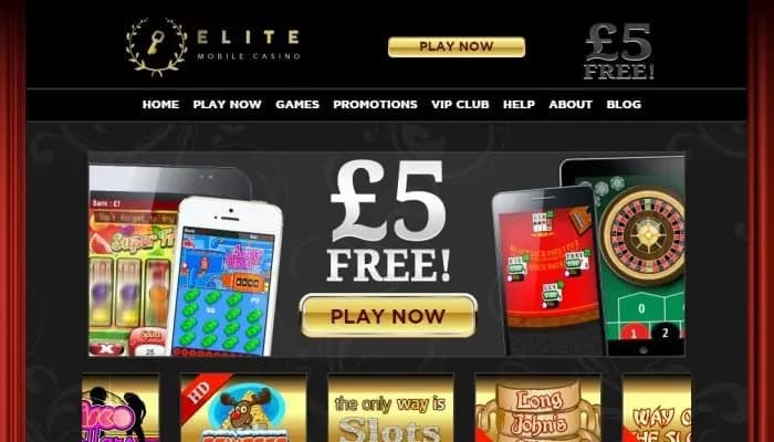 Elite Mobile Casino website screenshot