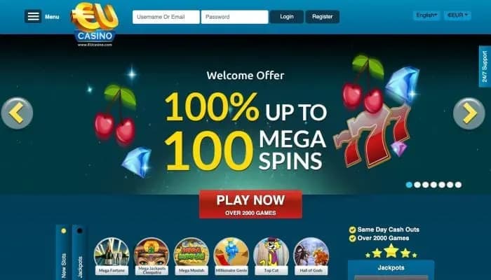 EUcasino website screenshot