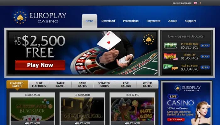 Euro Play Casino website screenshot