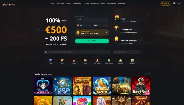 Excitewin Casino website screenshot