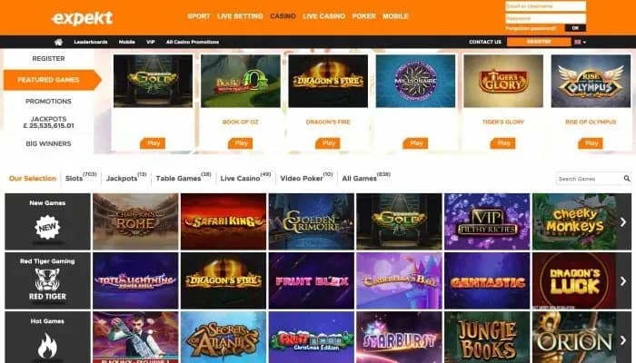 Expekt Casino website screenshot