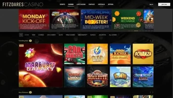 Fitzdares Casino website screenshot