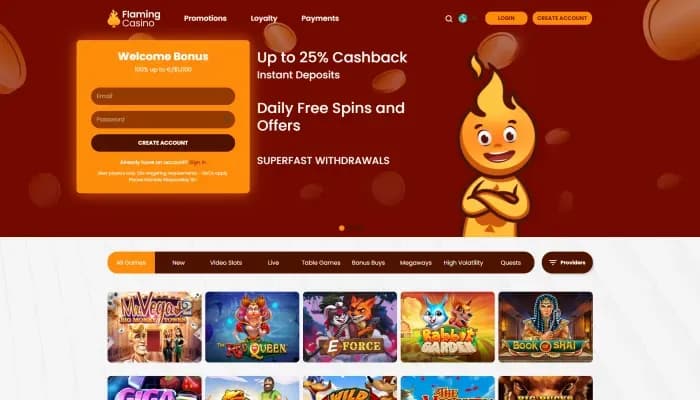 Flaming Casino website screenshot