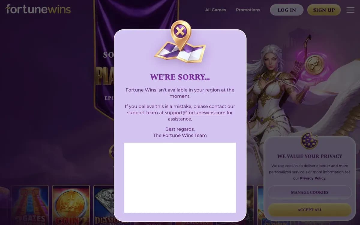 Fortune Wins Casino website screenshot