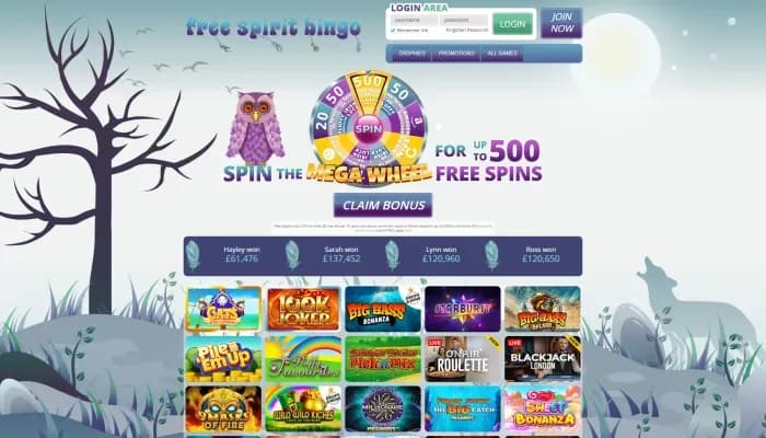 Free Spirit Bingo Casino website screenshot