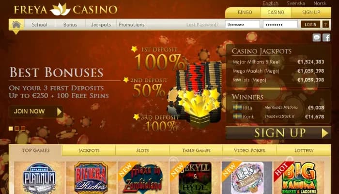 Freya Casino website screenshot