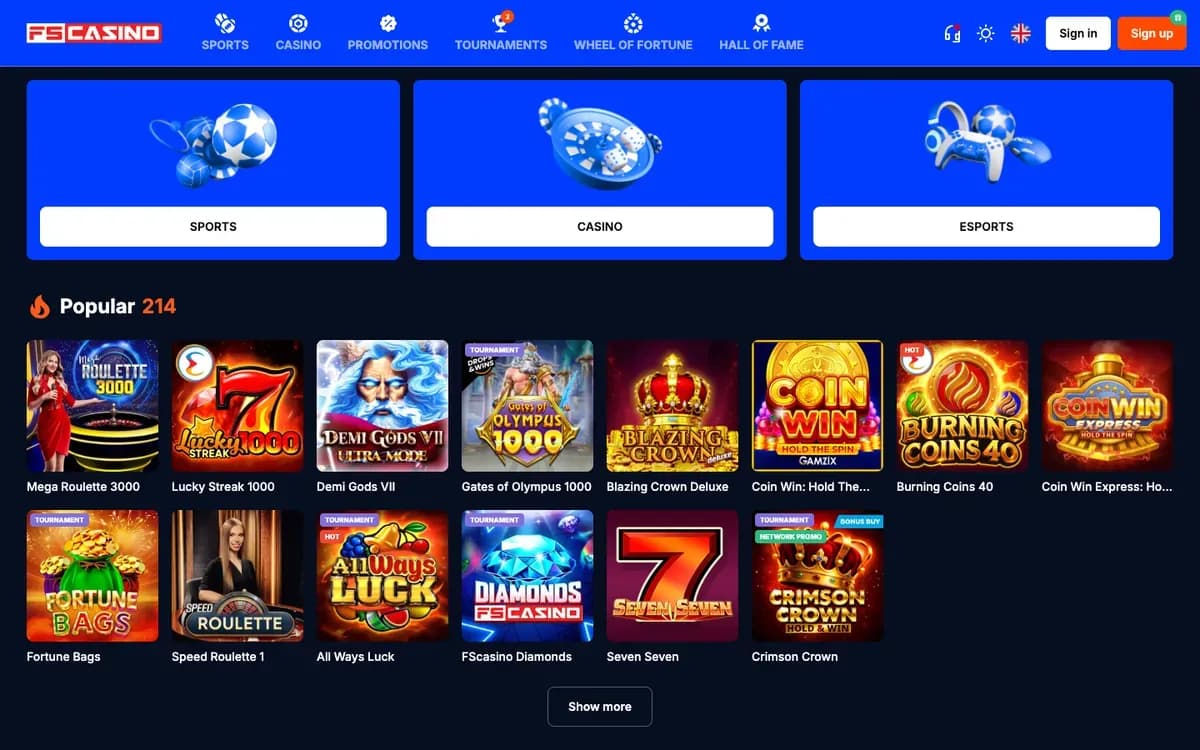 FS Casino website screenshot