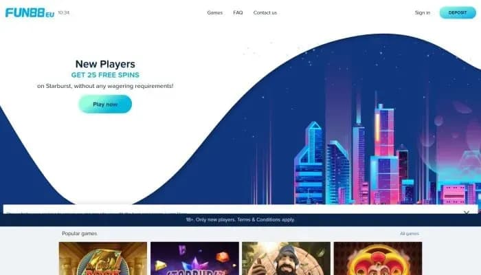 FUN88eu Casino website screenshot