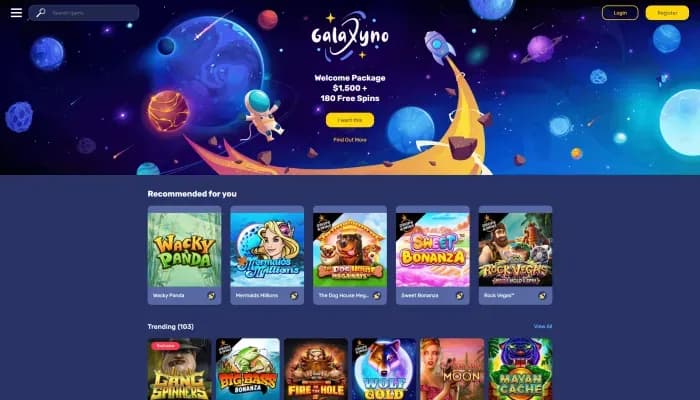 Galactic Wins Casino website screenshot