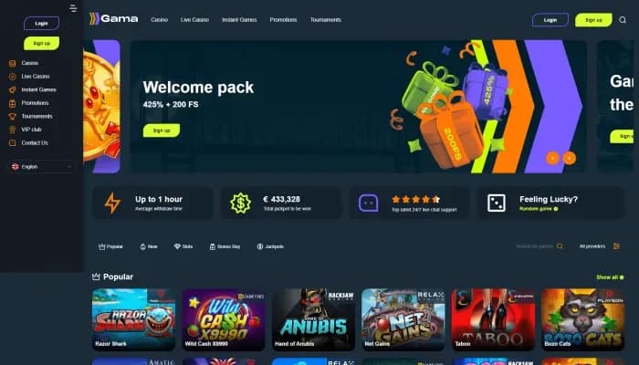 Gama Casino website screenshot