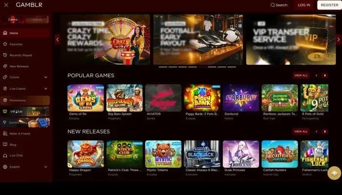 Gamblr Casino website screenshot