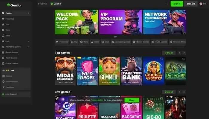 Gamix.bet Casino website screenshot