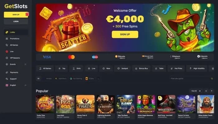 GetSlots Casino website screenshot