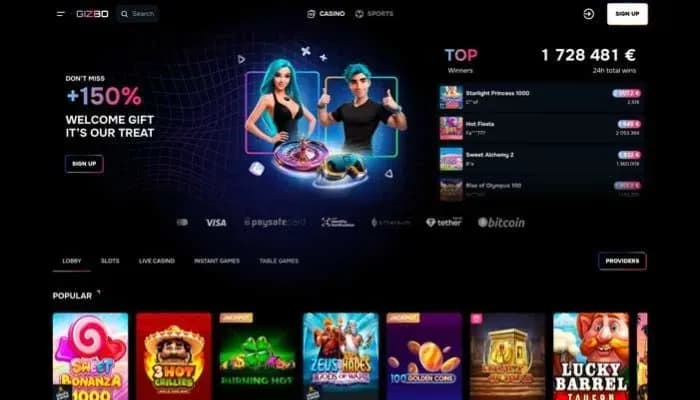 Gizbo Casino website screenshot