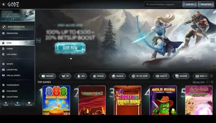 Godz Casino website screenshot