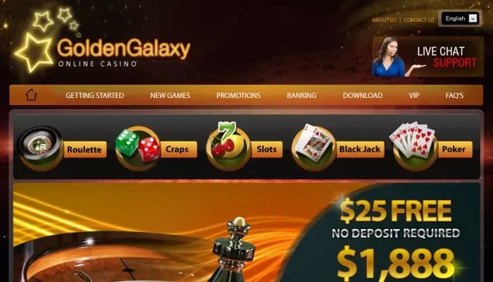 Golden Galaxy Casino website screenshot