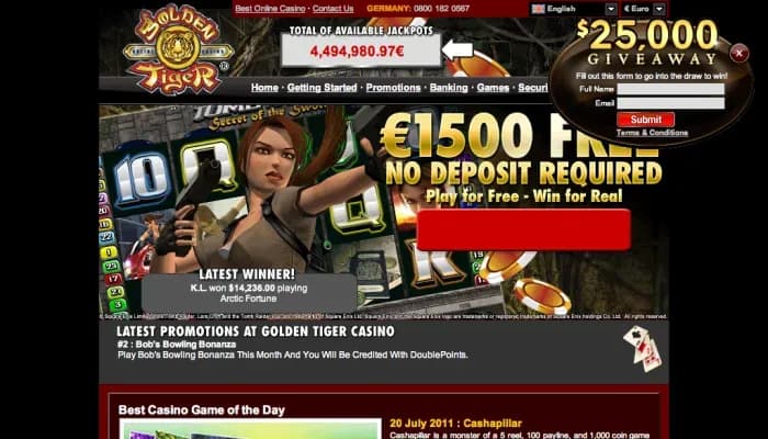 Golden Tiger Casino website screenshot