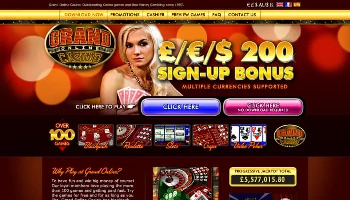 Grand Online Casino website screenshot