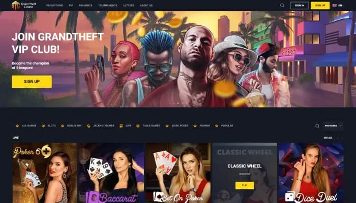 Grand Theft Casino website screenshot