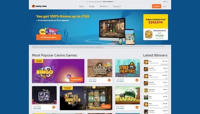 Happy Tiger Casino website screenshot