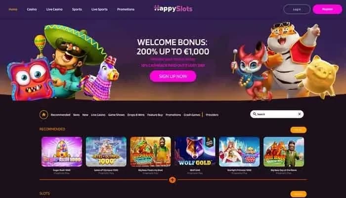 HappySlots Casino website screenshot