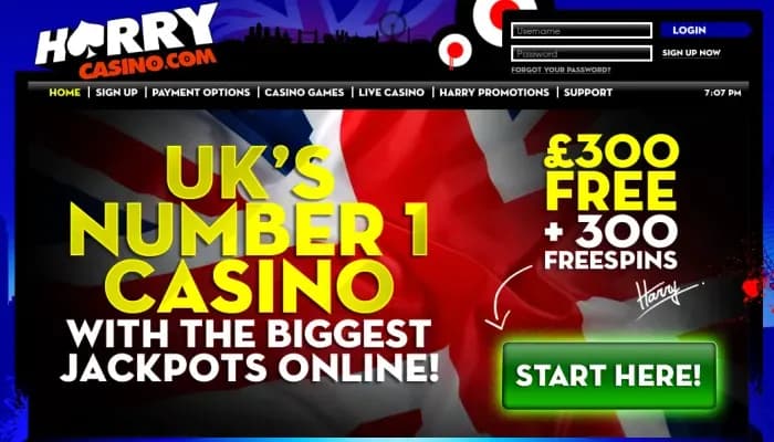 Harry Casino website screenshot