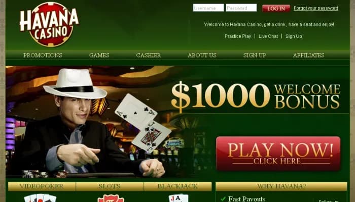 Havana Casino website screenshot