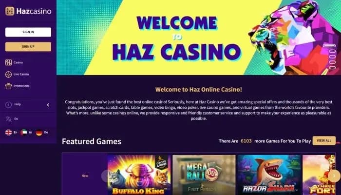 Haz Casino website screenshot