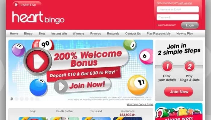 Heart Bingo Casino website screenshot