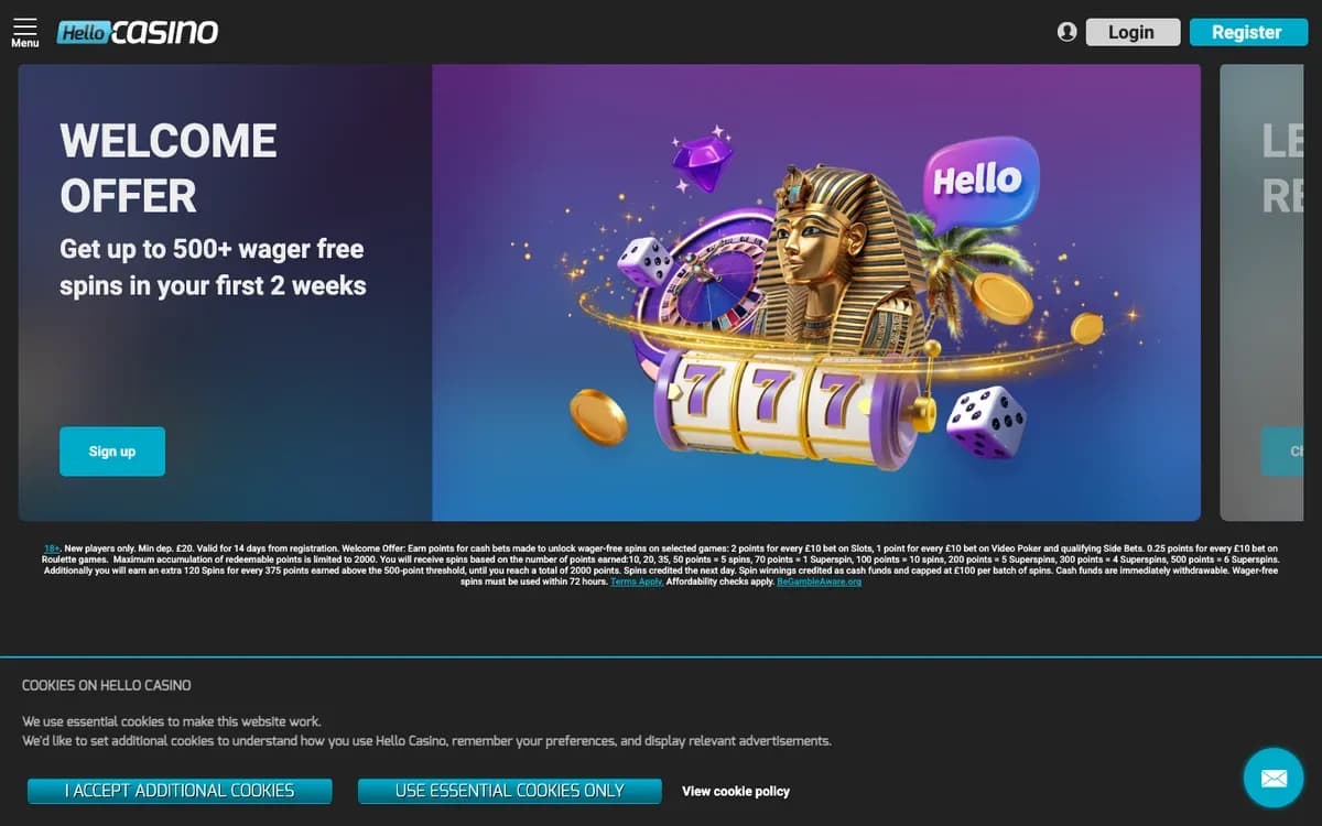 Hello Casino website screenshot