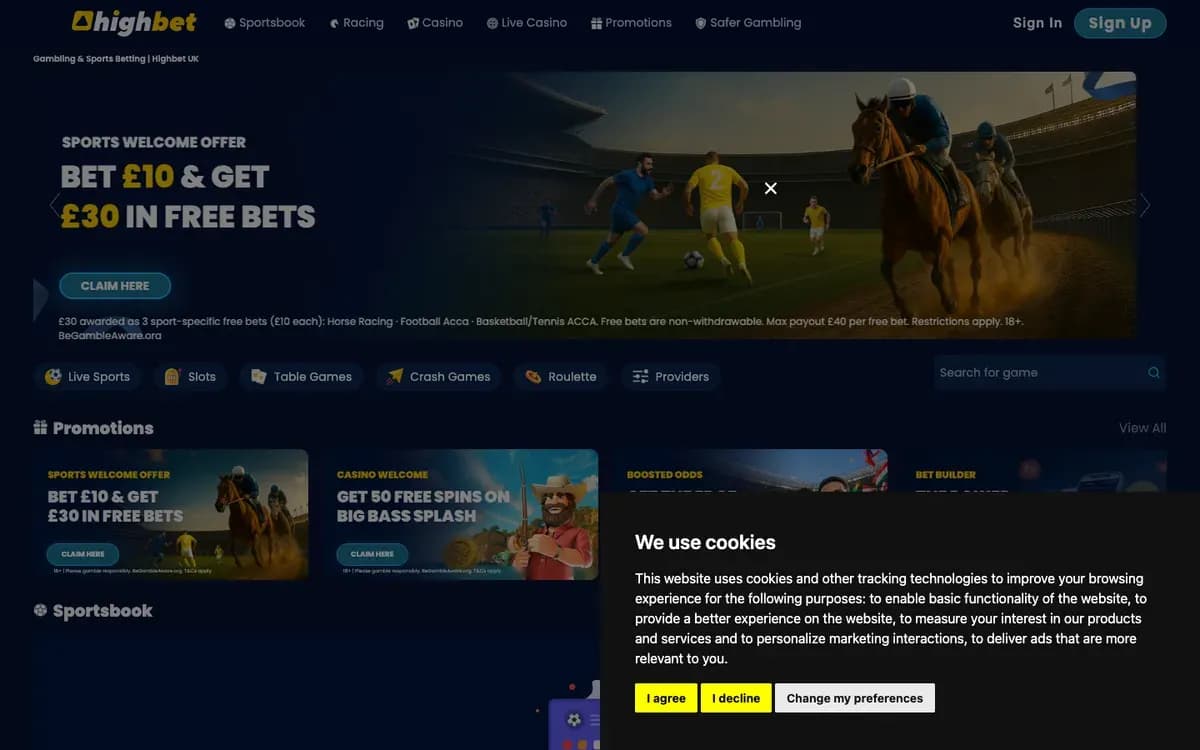 Highbet Casino website screenshot