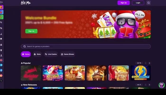 Hit Me Casino website screenshot