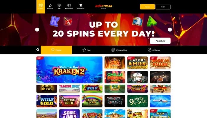 Hot Streak Slots Casino website screenshot