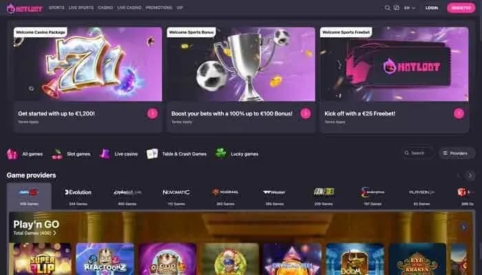 HotLoot Casino website screenshot